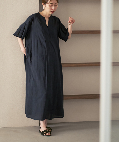 normment（ノーメント）の「【洗える】normment/ノーメント STRIPE JQD SHORT SLEEVE DRESS（ワンピース・レディース・ネイビー/ホワイト・FREE）」の12枚目の写真