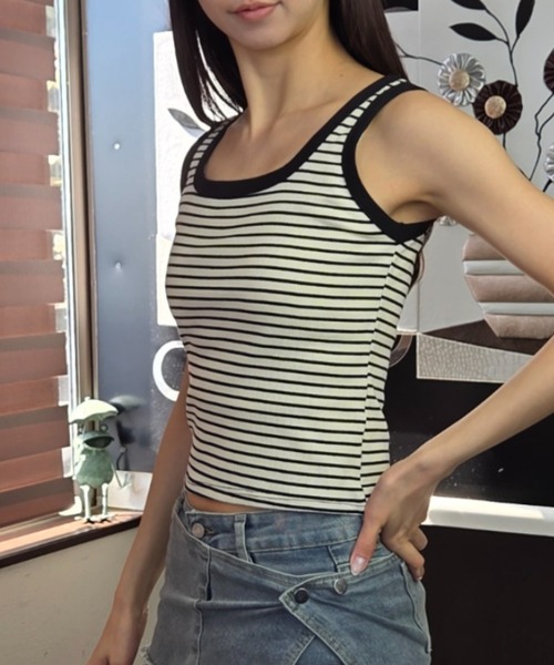 ｔｏｌｅｎｅ（トレネ）の「パイピンク 細ボーダー レイヤード タンクトップ（タンクトップ・レディース・ホワイト×ブラック/ブラック×ホワイト・FREE）」の18枚目の写真