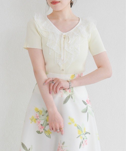 MISCH MASCH(ミッシュマッシュ)の「2026春夏新作 レースラッフル半袖リブニット(ニット/セーター・レディース・ネイビー/イエロー/ブルー・フリ-)」の22枚目の写真