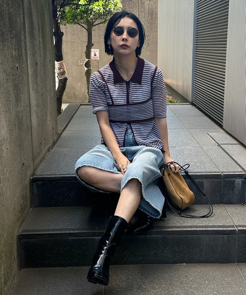 Ameri(アメリ)の「MEDI PUCHI BUSTIER SET KNIT SHIRT(シャツ/ブラウス・レディース・ボルドー/イエロー/ブラック・FREE)」の8枚目の写真