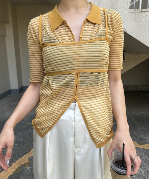 Ameri(アメリ)の「MEDI PUCHI BUSTIER SET KNIT SHIRT(シャツ/ブラウス・レディース・ボルドー/イエロー/ブラック・FREE)」の17枚目の写真