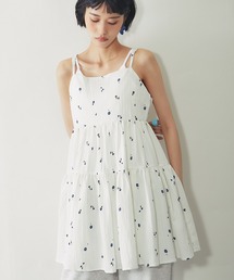 花 プリントジャガード ティアードチュニックキャミ ワンピ