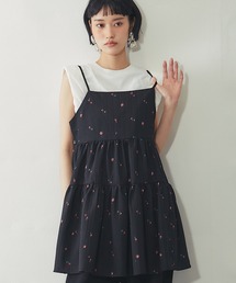 花 プリントジャガード ティアードチュニックキャミ ワンピ