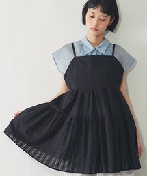 花 プリントジャガード ティアードチュニックキャミ ワンピ