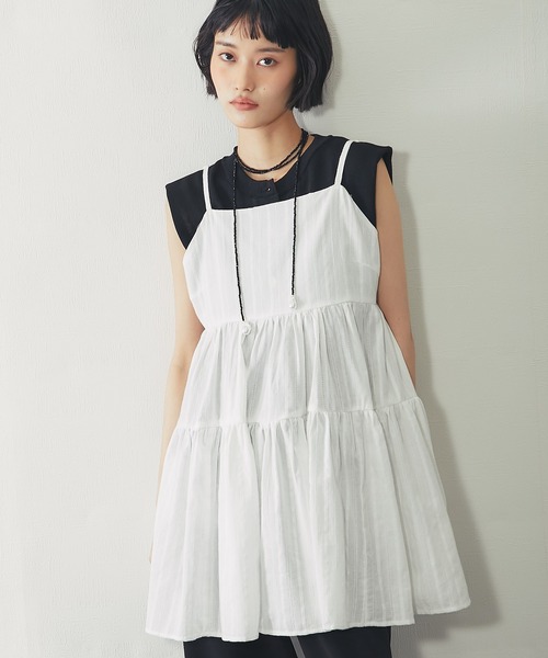 ANOTHER S(アナザーエス)の「花 プリントジャガード ティアードチュニックキャミ ワンピ(チュニック・レディース・ホワイト/ホワイト系その他/ブラック/ブラック系その他・FREE)」の16枚目の写真