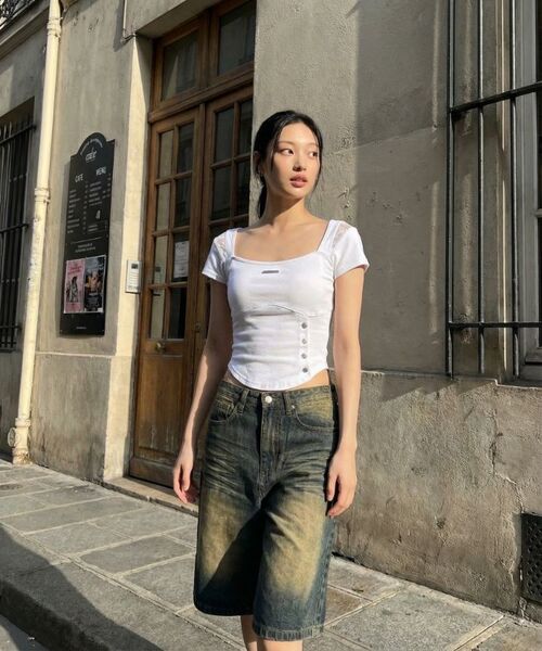 NESPA STUDIO（ネスパスタジオ）の「ルーシーウォッシングバミューダデニムショーツパンツ3カラー[NSSD_6001]（その他パンツ・レディース・グレー/イエロー× ブルー/イエロー×ブラック・SMALL/MEDIUM/LARGE/X-LARGE/2XL）」の8枚目の写真