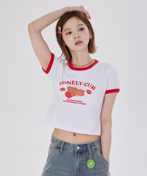 DYSFUNCT(ディスファンクト)の「LONELY CUB RINGER T-SHIRT(RED)(Tシャツ/カットソー・レディース・その他・SMALL/MEDIUM)」の1枚目の写真