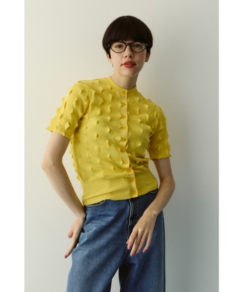HeRIN.CYE(ヘリンドットサイ)の「Pocopoco knit cardigan / ポコポコニットトップ(ニット/セーター・レディース・レッド/ブラック/イエロー・FREE)」の3枚目の写真