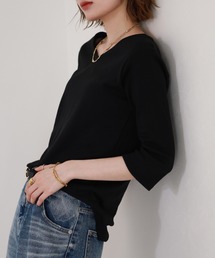 七分袖 Vネック」に該当するトップス（ブラック/黒色系）ファッション