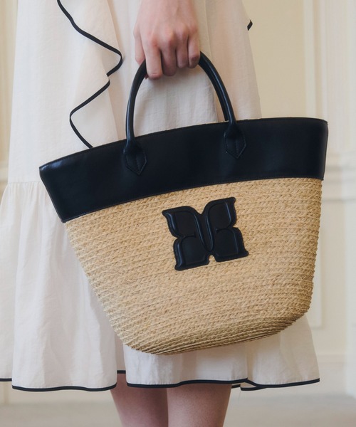 EIMY ISTOIRE(エイミーイストワール)の「PAPILLON RIBBON STRAW BAG(かごバッグ・レディース・キャメル/ブラック・F)」の3枚目の写真