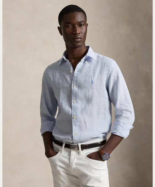POLO RALPH LAUREN(ポロ ラルフ ローレン)の「クラシック フィット ストライプド リネン シャツ(シャツ/ブラウス・メンズ・ブルー・L/M/S/XS/XXL/XL)」の1枚目の写真