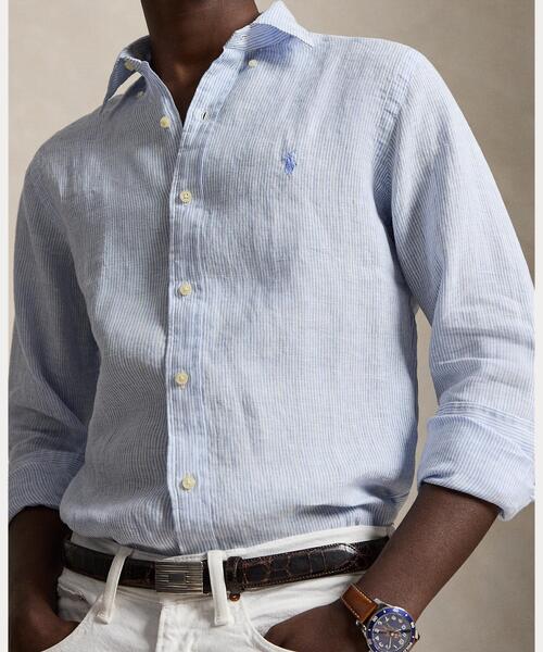 POLO RALPH LAUREN(ポロ ラルフ ローレン)の「クラシック フィット ストライプド リネン シャツ(シャツ/ブラウス・メンズ・ブルー・L/M/S/XS/XXL/XL)」の5枚目の写真