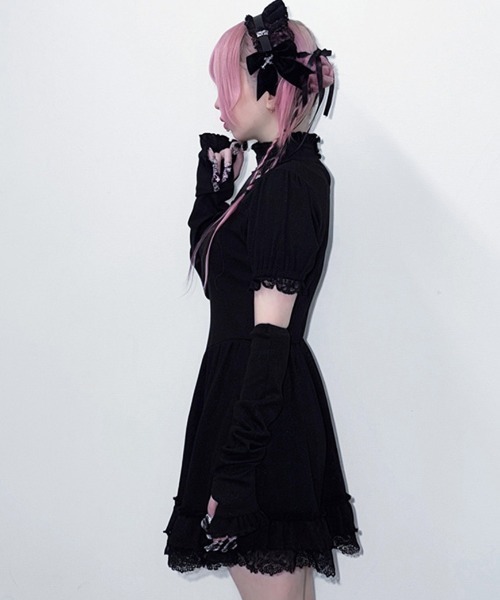 ililil(イルイルイル)の「『ililil/イルイルイル』【地雷ちゃんのアームカバー付き!キラキラリブワンピース】(ワンピース・レディース・ブラック・FREE)」の4枚目の写真
