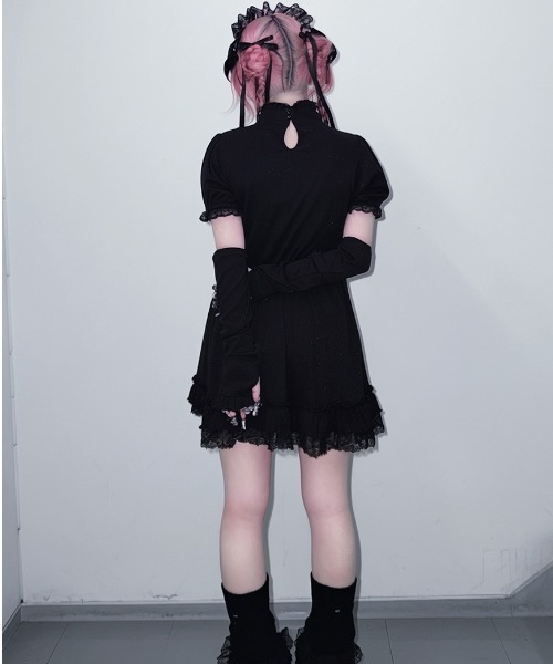 ililil(イルイルイル)の「『ililil/イルイルイル』【地雷ちゃんのアームカバー付き!キラキラリブワンピース】(ワンピース・レディース・ブラック・FREE)」の5枚目の写真