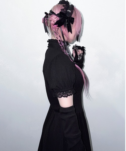 ililil(イルイルイル)の「『ililil/イルイルイル』【地雷ちゃんのアームカバー付き!キラキラリブワンピース】(ワンピース・レディース・ブラック・FREE)」の7枚目の写真