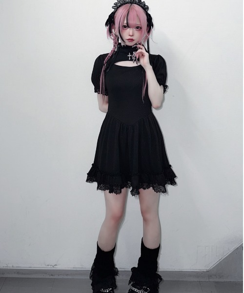 ililil(イルイルイル)の「『ililil/イルイルイル』【地雷ちゃんのアームカバー付き!キラキラリブワンピース】(ワンピース・レディース・ブラック・FREE)」の10枚目の写真