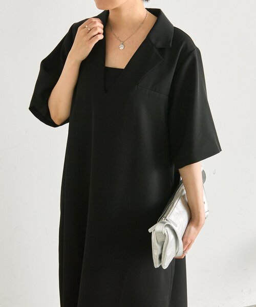 ear PAPILLONNER(イアパピヨネ)の「半袖Vネックワンピース【SUM1 STYLE】(ワンピース・レディース・ブラック/カーキ・FREE)」の9枚目の写真