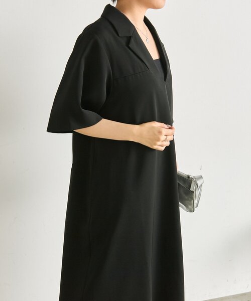 ear PAPILLONNER(イアパピヨネ)の「半袖Vネックワンピース【SUM1 STYLE】(ワンピース・レディース・ブラック/カーキ・FREE)」の7枚目の写真