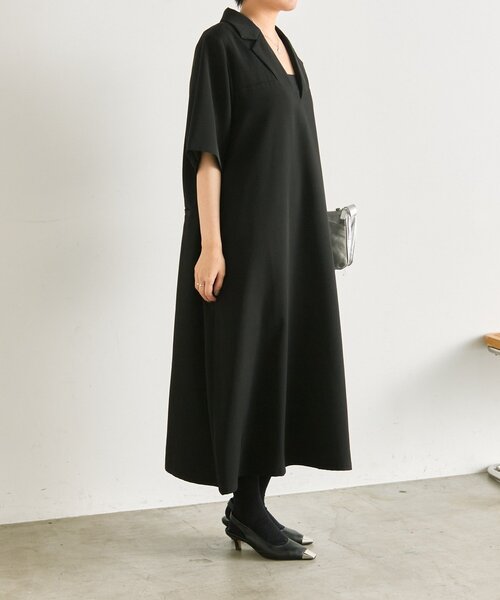 ear PAPILLONNER(イアパピヨネ)の「半袖Vネックワンピース【SUM1 STYLE】(ワンピース・レディース・ブラック/カーキ・FREE)」の3枚目の写真