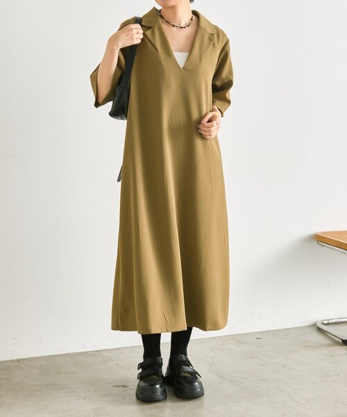 ear PAPILLONNER(イアパピヨネ)の「半袖Vネックワンピース【SUM1 STYLE】(ワンピース・レディース・ブラック/カーキ・FREE)」の21枚目の写真