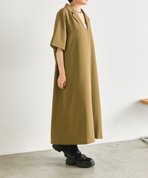 ear PAPILLONNER(イアパピヨネ)の「半袖Vネックワンピース【SUM1 STYLE】(ワンピース・レディース・ブラック/カーキ・FREE)」の20枚目の写真