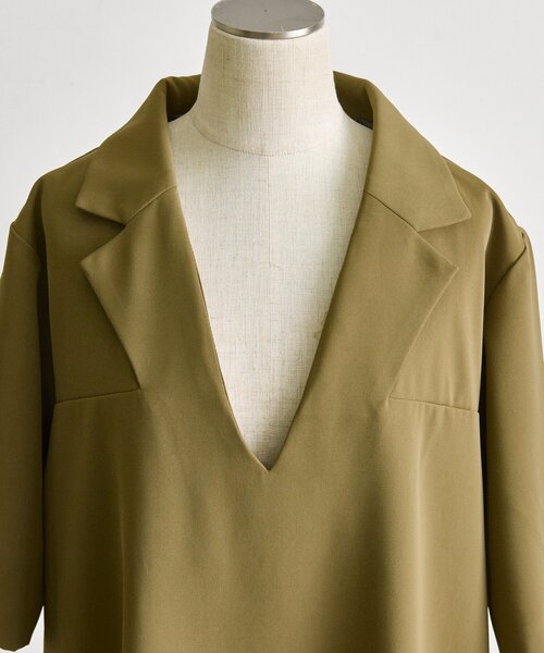 ear PAPILLONNER(イアパピヨネ)の「半袖Vネックワンピース【SUM1 STYLE】(ワンピース・レディース・ブラック/カーキ・FREE)」の14枚目の写真