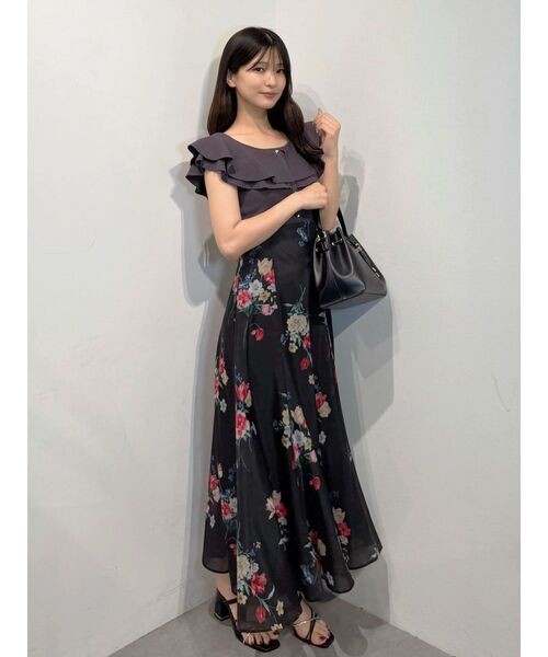 MERCURYDUO（マーキュリーデュオ）の「花柄バックレースアップフレアスカート（スカート・レディース・ブラック/オフホワイト・MEDIUM/SMALL）」の14枚目の写真