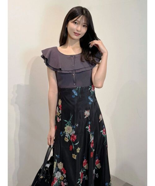 MERCURYDUO（マーキュリーデュオ）の「花柄バックレースアップフレアスカート（スカート・レディース・ブラック/オフホワイト・MEDIUM/SMALL）」の16枚目の写真