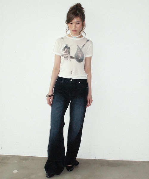 igi(イジ)の「BRA T / モチーフプリントソフトトップス(Tシャツ/カットソー・レディース・ブルーグレー/カーキ/ホワイト・FREE)」の11枚目の写真