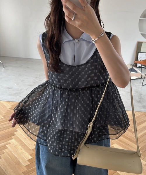 WILLFULLY(ウィルフリー)の「gather flare organdy peplum tops(その他トップス・レディース・レオパード/ベージュ/ブラック・FREE)」の1枚目の写真