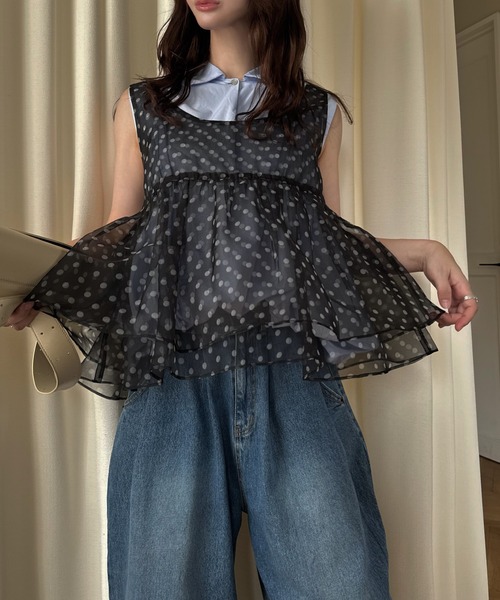 WILLFULLY(ウィルフリー)の「gather flare organdy peplum tops(その他トップス・レディース・レオパード/ベージュ/ブラック・FREE)」の9枚目の写真
