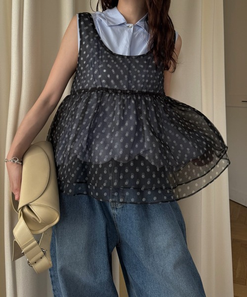 WILLFULLY(ウィルフリー)の「gather flare organdy peplum tops(その他トップス・レディース・レオパード/ベージュ/ブラック・FREE)」の10枚目の写真