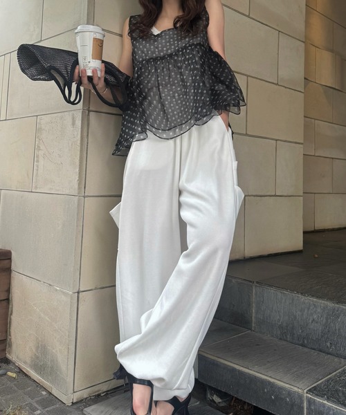 WILLFULLY(ウィルフリー)の「gather flare organdy peplum tops(その他トップス・レディース・レオパード/ベージュ/ブラック・FREE)」の4枚目の写真