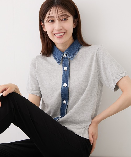 Jayro(ジャイロ)の「デニムドッキング半袖カーディガン(カーディガン/ボレロ・レディース・ブラック系その他/ライトグレー/ベージュ系その他/ブルー系その他2・FREE)」の8枚目の写真