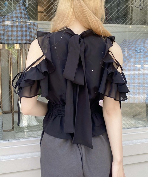 INGNI(イング)の「2Wayラインストーン付肩あきフリルブラウス(シャツ/ブラウス・レディース・オフホワイト/ピンク/ブラック・M)」の13枚目の写真