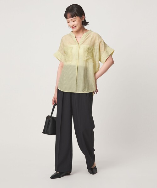 green label relaxing(グリーンレーベルリラクシング)の「シアー ストライプ ポケット ショートスリーブ ブラウス(シャツ/ブラウス・レディース・ネイビー/ライトブルー/ホワイト/イエロー・FREE)」の5枚目の写真