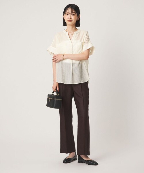 green label relaxing(グリーンレーベルリラクシング)の「シアー ストライプ ポケット ショートスリーブ ブラウス(シャツ/ブラウス・レディース・ネイビー/ライトブルー/ホワイト/イエロー・FREE)」の10枚目の写真