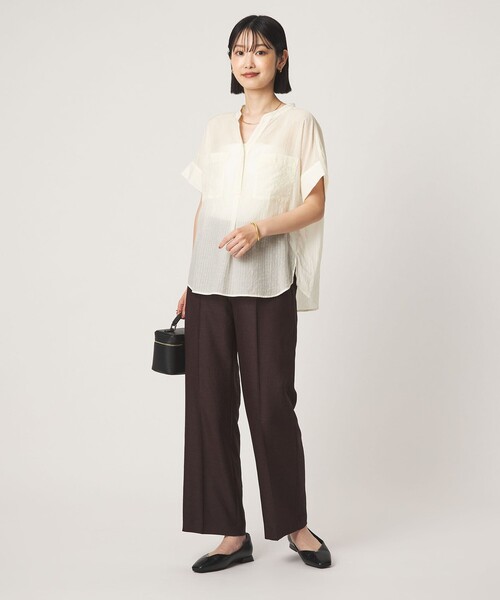 green label relaxing(グリーンレーベルリラクシング)の「シアー ストライプ ポケット ショートスリーブ ブラウス(シャツ/ブラウス・レディース・ネイビー/ライトブルー/ホワイト/イエロー・FREE)」の11枚目の写真