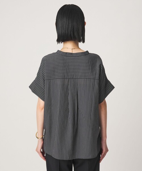green label relaxing(グリーンレーベルリラクシング)の「シアー ストライプ ポケット ショートスリーブ ブラウス(シャツ/ブラウス・レディース・ネイビー/ライトブルー/ホワイト/イエロー・FREE)」の14枚目の写真