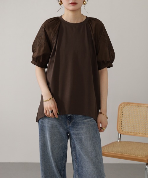 EGLANTINE（エグランティーヌ）の「EGLANTINE コットンブラウス 半袖（シャツ/ブラウス・レディース・ブラウン/ブラック・38）」の13枚目の写真