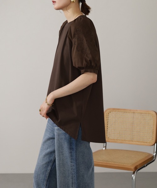 EGLANTINE（エグランティーヌ）の「EGLANTINE コットンブラウス 半袖（シャツ/ブラウス・レディース・ブラウン/ブラック・38）」の14枚目の写真