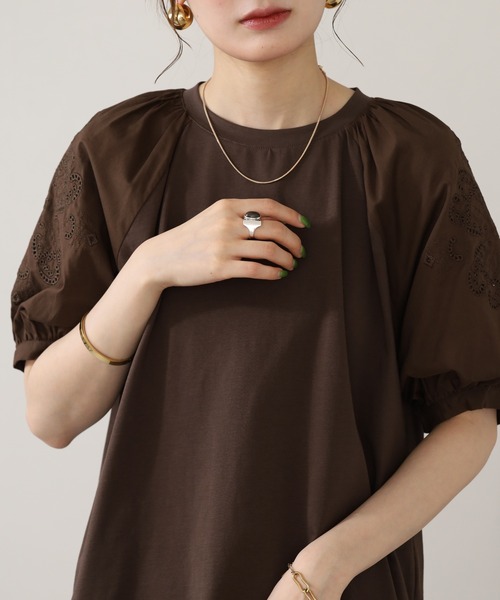 EGLANTINE（エグランティーヌ）の「EGLANTINE コットンブラウス 半袖（シャツ/ブラウス・レディース・ブラウン/ブラック・38）」の8枚目の写真