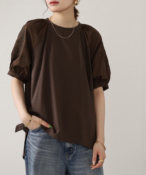 EGLANTINE（エグランティーヌ）の「EGLANTINE コットンブラウス 半袖（シャツ/ブラウス・レディース・ブラウン/ブラック・38）」の9枚目の写真
