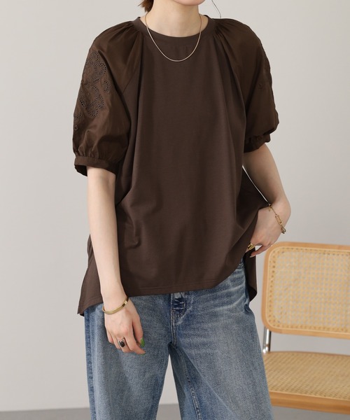 EGLANTINE（エグランティーヌ）の「EGLANTINE コットンブラウス 半袖（シャツ/ブラウス・レディース・ブラウン/ブラック・38）」の10枚目の写真