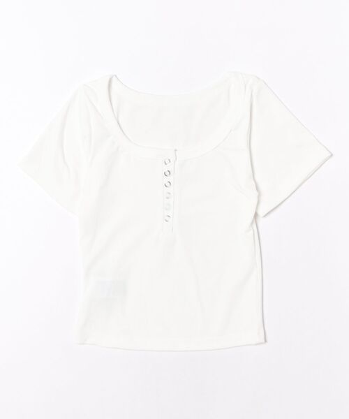 WEGO(ウィゴー)の「Uネックヘンリーネックタイトトップス/カットソー/Tシャツ(Tシャツ/カットソー・レディース・ブラック/ホワイト/ホワイト系その他・LARGE/MEDIUM)」の13枚目の写真