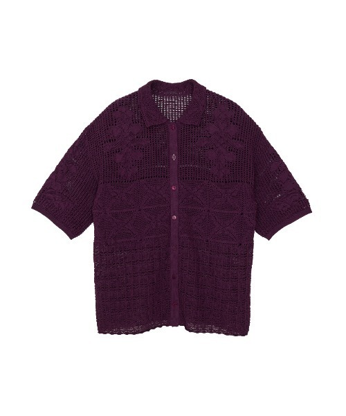 ELCHELE（エルチェレ）の「MIX PATTERN KNIT SHIRT（シャツ/ブラウス・レディース・ダークパープル/ベージュ/オフホワイト・FREE）」の4枚目の写真
