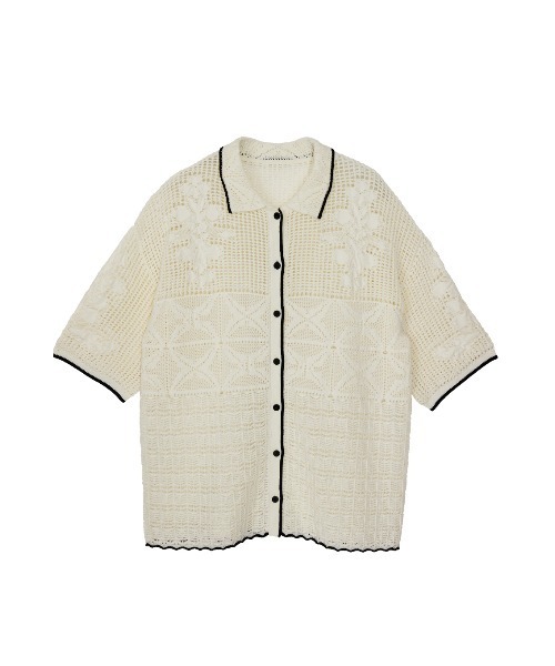 ELCHELE（エルチェレ）の「MIX PATTERN KNIT SHIRT（シャツ/ブラウス・レディース・ダークパープル/ベージュ/オフホワイト・FREE）」の7枚目の写真