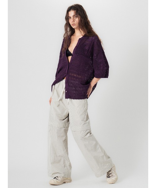 ELCHELE（エルチェレ）の「MIX PATTERN KNIT SHIRT（シャツ/ブラウス・レディース・ダークパープル/ベージュ/オフホワイト・FREE）」の6枚目の写真