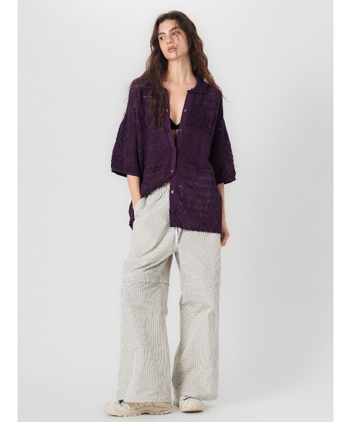 ELCHELE（エルチェレ）の「MIX PATTERN KNIT SHIRT（シャツ/ブラウス・レディース・ダークパープル/ベージュ/オフホワイト・FREE）」の17枚目の写真