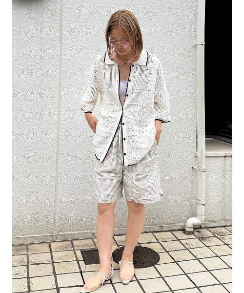 ELCHELE（エルチェレ）の「MIX PATTERN KNIT SHIRT（シャツ/ブラウス・レディース・ダークパープル/ベージュ/オフホワイト・FREE）」の20枚目の写真